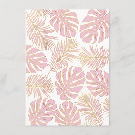 ピンクの熱帯離れブライダルシャワービンゴゲームカード エンクロージャーカード (裏面)