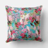 ピンクの熱帯鳥と蘭の花のパターン クッション (裏面)