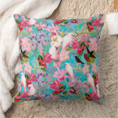 ピンクの熱帯鳥と蘭の花のパターン クッション (ブランケット)