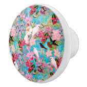 ピンクの熱帯鳥と蘭の花のパターン セラミックノブ (右)
