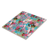 ピンクの熱帯鳥と蘭の花のパターン タイル (側面)