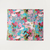 ピンクの熱帯鳥と蘭の花のパターン タペストリー (正面(横))