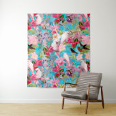 ピンクの熱帯鳥と蘭の花のパターン タペストリー (インサイチュ)