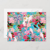 ピンクの熱帯鳥と蘭の花のパターン ポストカード (正面/裏面)