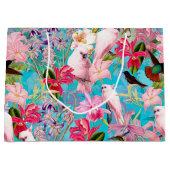 ピンクの熱帯鳥と蘭の花のパターン ラージペーパーバッグ (正面)