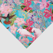 ピンクの熱帯鳥と蘭の花のパターン 薄葉紙 (詳細)