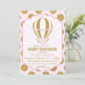 ピンクの熱気の気球のベビーシャワー 招待状 (スタンド正面)