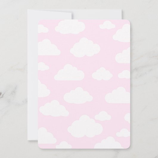 ピンクの熱気の気球の女の子のベビーシャワー 招待状 (裏面)