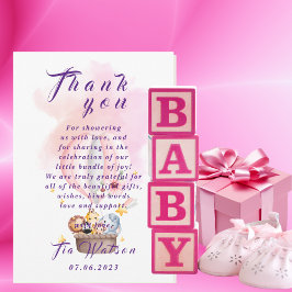 ピンクの熱気球で赤ちゃん動物サファリ ノートカード