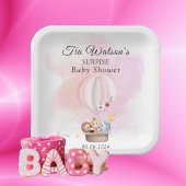 ピンクの熱気球で赤ちゃん動物サファリ ペーパープレート