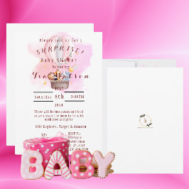 ピンクの熱気球で赤ちゃん動物サファリ 招待状