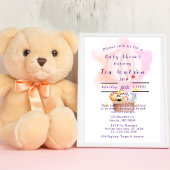 ピンクの熱気球で赤ちゃん動物サファリ 招待状