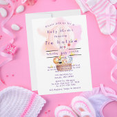 ピンクの熱気球で赤ちゃん動物サファリ 招待状