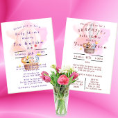 ピンクの熱気球で赤ちゃん動物サファリ 招待状