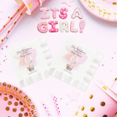 ピンクの熱気球で赤ちゃん動物サファリ 縁ありランチョンナプキン