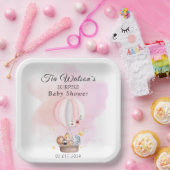 ピンクの熱気球に赤ちゃん動物紙プレート ペーパープレート (パーティー)