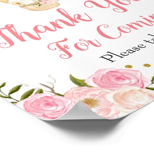 ピンクの熱気球の動物の皆様に感謝来します ポスター (角)