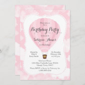 ピンクの熱気球の女の子の誕生日パーティー 招待状 (正面/裏面)
