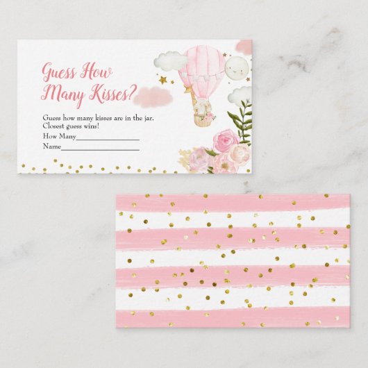 ピンクの熱気球の推測何人のキスゲーム エンクロージャーカード (正面/裏面)