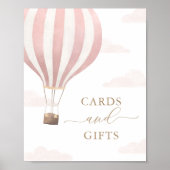 ピンクの熱気球の誕生日カードとギフトサイン ポスター (正面)