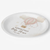 ピンクの熱気球の雲ベビーシャワー ペーパープレート (アングル)