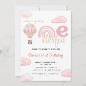 ピンクの熱気球は彼女のonederful誕生日ではない 招待状 (正面)