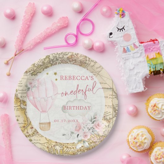 ピンクの熱気球は彼女は優れた誕生日ではない ペーパープレート (パーティー)