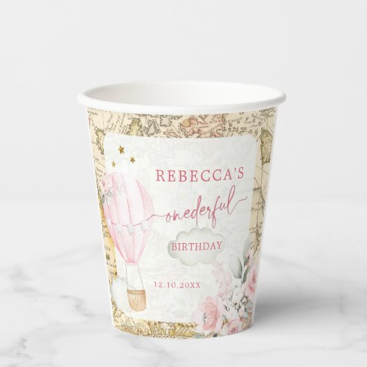 ピンクの熱気球は彼女は優れた誕生日ではない 紙コップ (正面)