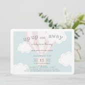ピンクの熱気球アップと赤ちゃん遠くにのシャワー 招待状 (スタンド正面)
