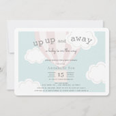 ピンクの熱気球アップと赤ちゃん遠くにのシャワー 招待状 (正面)