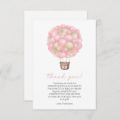 ピンクの熱気球ガールベビーシャワー サンキューカード (正面/裏面)