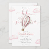 ピンクの熱気球ガールベビーシャワー 招待状 (正面/裏面)