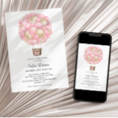 ピンクの熱気球ガールベビーシャワー 招待状