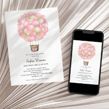 ピンクの熱気球ガールベビーシャワー