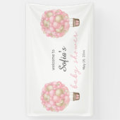 ピンクの熱気球ガールベビーシャワー 横断幕 (縦)