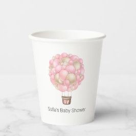 ピンクの熱気球ガールベビーシャワー 紙コップ