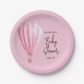 ピンクの熱気球ベビーシャワー ペーパープレート (正面)