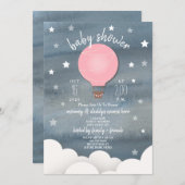 ピンクの熱気球+スターズ·ガール·ベイビー·シャワー 招待状 (正面/裏面)
