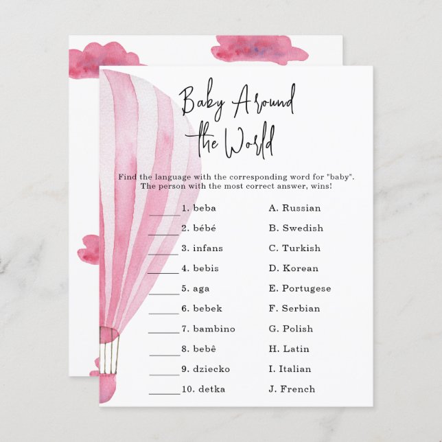 ピンクの熱気球 – 世界のゲームのベビー (正面/裏面)