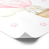 ピンクの熱気球、象、星、女の子の寝室 ポスター (角)