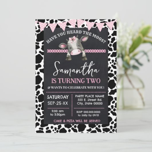 ピンクの牛の声を聞いたことがあるMoosの誕生日 招待状 (スタンド正面)