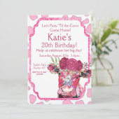 ピンクの牛の招待状、任意の年齢、牛の誕生日パーティー 招待状 (スタンド正面)