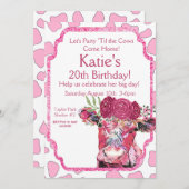 ピンクの牛の招待状（年齢不問）牛の誕生日パーティー 招待状 (正面/裏面)