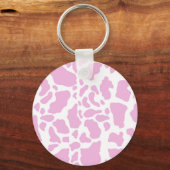 ピンクの牛の斑点アニマルプリントパターン キーホルダー (正面)