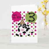 ピンクの牛の誕生日Tシャツとギフト カード (黄色い花)