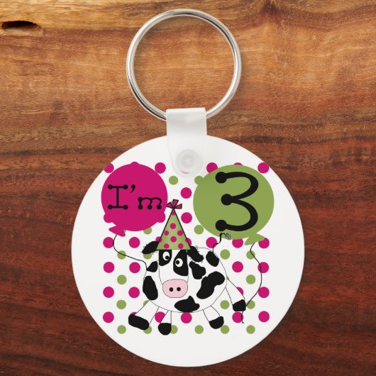 ピンクの牛の誕生日Tシャツとギフト キーホルダー (正面)