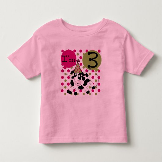 ピンクの牛の誕生日Tシャツとギフト トドラーTシャツ (正面)