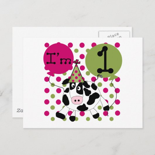 ピンクの牛の誕生日Tシャツとギフト ポストカード (正面/裏面)