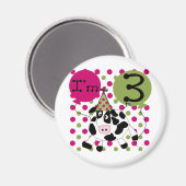 ピンクの牛の誕生日Tシャツとギフト マグネット (正面/裏面)
