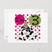 ピンクの牛の3歳の誕生日Tシャツとギフト ポストカード (正面/裏面)